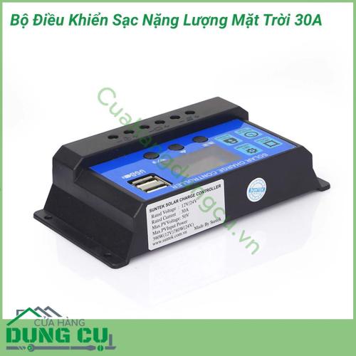 Bộ điều khiển sạc năng lượng mặt trời 30A được sử dụng để điều khiển tối ưu quá trình sạc Ắc Quy từ pin Năng lượng mặt trời, giúp quá trình sạc luôn đạt hiệu suất cao nhất cũng như bảo Ắc Quy bằng quy trình sạc thông minh PWM 4 trạng thái + ngắt khi đầy.