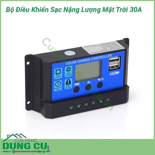 Bộ điều khiển sạc năng lượng mặt trời 30A được sử dụng để điều khiển tối ưu quá trình sạc Ắc Quy từ pin Năng lượng mặt trời, giúp quá trình sạc luôn đạt hiệu suất cao nhất cũng như bảo Ắc Quy bằng quy trình sạc thông minh PWM 4 trạng thái + ngắt khi đầy.