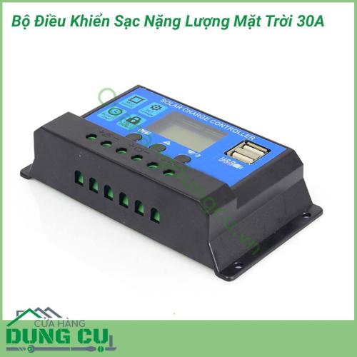 Bộ điều khiển sạc năng lượng mặt trời 30A được sử dụng để điều khiển tối ưu quá trình sạc Ắc Quy từ pin Năng lượng mặt trời, giúp quá trình sạc luôn đạt hiệu suất cao nhất cũng như bảo Ắc Quy bằng quy trình sạc thông minh PWM 4 trạng thái + ngắt khi đầy.