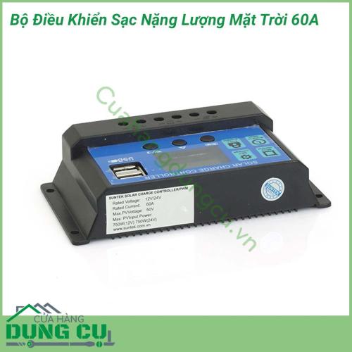 Bộ điều khiển sạc nặng lượng mặt trời 60A được sử dụng để điều khiển tối ưu quá trình sạc Ắc Quy từ pin Năng lượng mặt trời, giúp quá trình sạc luôn đạt hiệu suất cao nhất cũng như bảo Ắc Quy bằng quy trình sạc thông minh PWM 4 trạng thái + ngắt khi đầy.