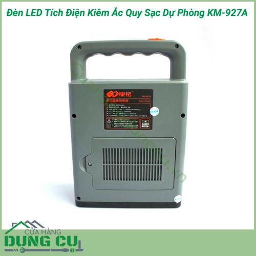 Đèn Led tích điện kiêm sạc dự phòng KM-927A là một vật dụng đa chức năng vừa dùng làm nguồn sáng khi mất điện vừa có thể mang theo trong các chuyến du lịch vừa có tính năng PIN sạc dự phòng (sạc cho điện thoại, máy tính bảng,…).