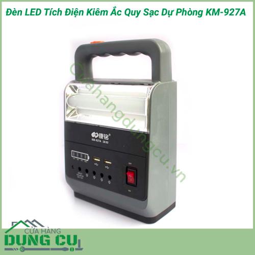 Đèn Led tích điện kiêm sạc dự phòng KM-927A là một vật dụng đa chức năng vừa dùng làm nguồn sáng khi mất điện vừa có thể mang theo trong các chuyến du lịch vừa có tính năng PIN sạc dự phòng (sạc cho điện thoại, máy tính bảng,…).