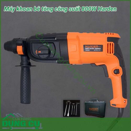 Máy khoan bê tông công suất 800W Harden máy có thiết kế thông minh, hoạt động mạnh mẽ và hiệu quả, giúp bạn có thể khoan trên nhiều bề mặt chất liệu như: nhôm, gỗ, bê tông,… một cách dễ dàng.