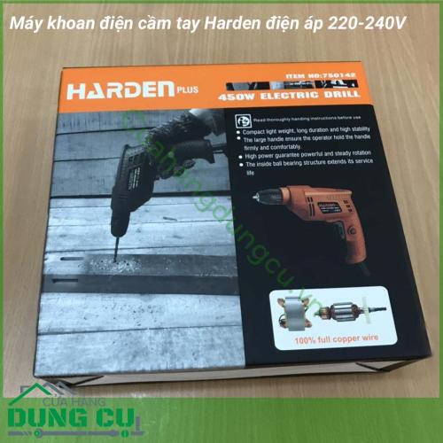 Máy khoan điện Harden cầm tay công suất 450W sử dụng để khoan tường, gỗ..., được ứng dụng rộng rãi trong các công trình xây dựng, cơ khí...Harden Tools là một thương hiệu nổi tiếng về cung cấp các thiết bị điện và dụng cụ, hàng đầu trên thế giới hiện nay.