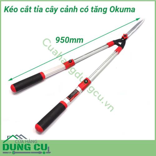 Kéo cắt tỉa hàng rào cây cảnh cán tăng Okuma phục vụ công việc cắt tỉa hàng rào bãi cỏ tạo dáng cây xanh, hỗ trợ bạn trong công việc làm vườn một cách hiệu quả. Mẫu kéo có thể thu ngắn hoặc vươn dài rất tiện lợi để cắt tầm xa tầm cao mà không phải với. 