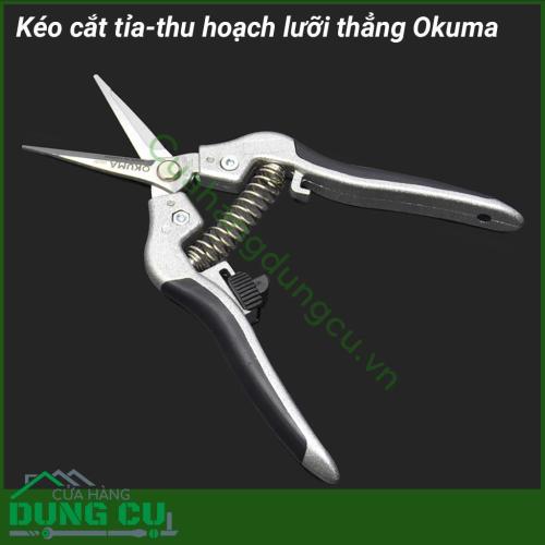 Kéo cắt tỉa thu hoạch hoa quả lưỡi thẳng Okuma chuyên sử dụng để cắt tỉa cành, hoa và cây ăn quả trong vườn. Lưỡi kéo mạnh mẽ, sắc bén. Kéo cầm vừa tay, gọn nhẹ, thoải mái giúp việc chăm sóc hoa, cây cảnh trở nên dễ dàng, hiệu quả.