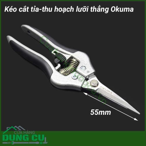 Kéo cắt tỉa thu hoạch hoa quả lưỡi thẳng Okuma chuyên sử dụng để cắt tỉa cành, hoa và cây ăn quả trong vườn. Lưỡi kéo mạnh mẽ, sắc bén. Kéo cầm vừa tay, gọn nhẹ, thoải mái giúp việc chăm sóc hoa, cây cảnh trở nên dễ dàng, hiệu quả.