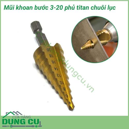 Mũi khoan bước thẳng 4 - 20mm chuôi lục giác phủ titan được làm từ vật liệu thép gió HSS phủ Titanium gia cường, giảm nhiệt ma sát, chất lượng cao. Mũi khoan bước thẳng 4 - 20mm khoan được các vật liệu phong phú từ gỗ, nhựa, nhôm, đồng, sắt đến inox,...