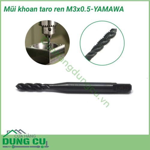 Mũi taro ren inox M3x0.5 YAMAWA thuộc dòng taro inox hiệu năng rất cao của Nhật Bản được chế tạo thừ HSS-E rất cứng và bền.