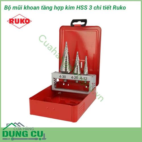 Bộ 3 mũi khoan tầng hợp kim HSS Ruko 101026 được thiết kế hình nón gồm nhiều đường kính trên cùng 1 mũi khoan. Ưu điểm khoan được nhiều lỗ có đường kính khác nhau trên cùng một mũi khoan mà không phải thay thế mũi nên tiết kiệm được rất nhiều thời gian.