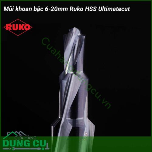 Mũi khoan bậc Ruko 6-20mm HSS ULTIMATECUT 101083P là một sản phẩm cao cấp đến từ Đức được phủ nano có độ cứng cực cao RUnaTEC. Khoan được đa dạng các loại vật liệu như: kim loại| và phi kim loại . Mũi có khả độ cứng và khả năng chịu nhiệt cực cao.
