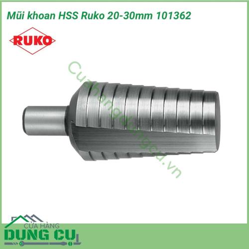 Mũi khoan bước Ruko HSS 20-30mm 101362 là mũi khoan được thiết kế hình nón gồm nhiều đường kính trên cùng 1 mũi khoan. Ưu điểm có thể khoan được nhiều lỗ có đường kính khác nhau trên cùng một mũi khoan mà không phải thay thế nhiều lần.