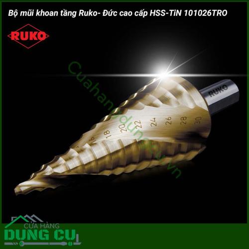 Hộp mũi khoan tầng Ruko HSS-TiN cao cấp Đức 101026TRO là một sản phẩm cao cấp của thương hiệu Ruko đến từ Đức. Thiết kế dạng xoắn ốc, có thể khoan mượt mà và khoan được nhiều kích thước lỗ khác nhau đều và đẹp.