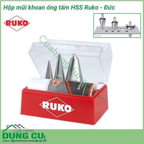 Hộp mũi khoan ống tấm Ruko 101009 được làm bằng thép gió HSS chuyên khoan các tấm vật liệu như nhôm, đồng, gỗ, nhựa,... mũi khoan 101009 giúp bạn tạo các lỗ tròn có đường kính bất kỳ trong dải 16-30,5mm.