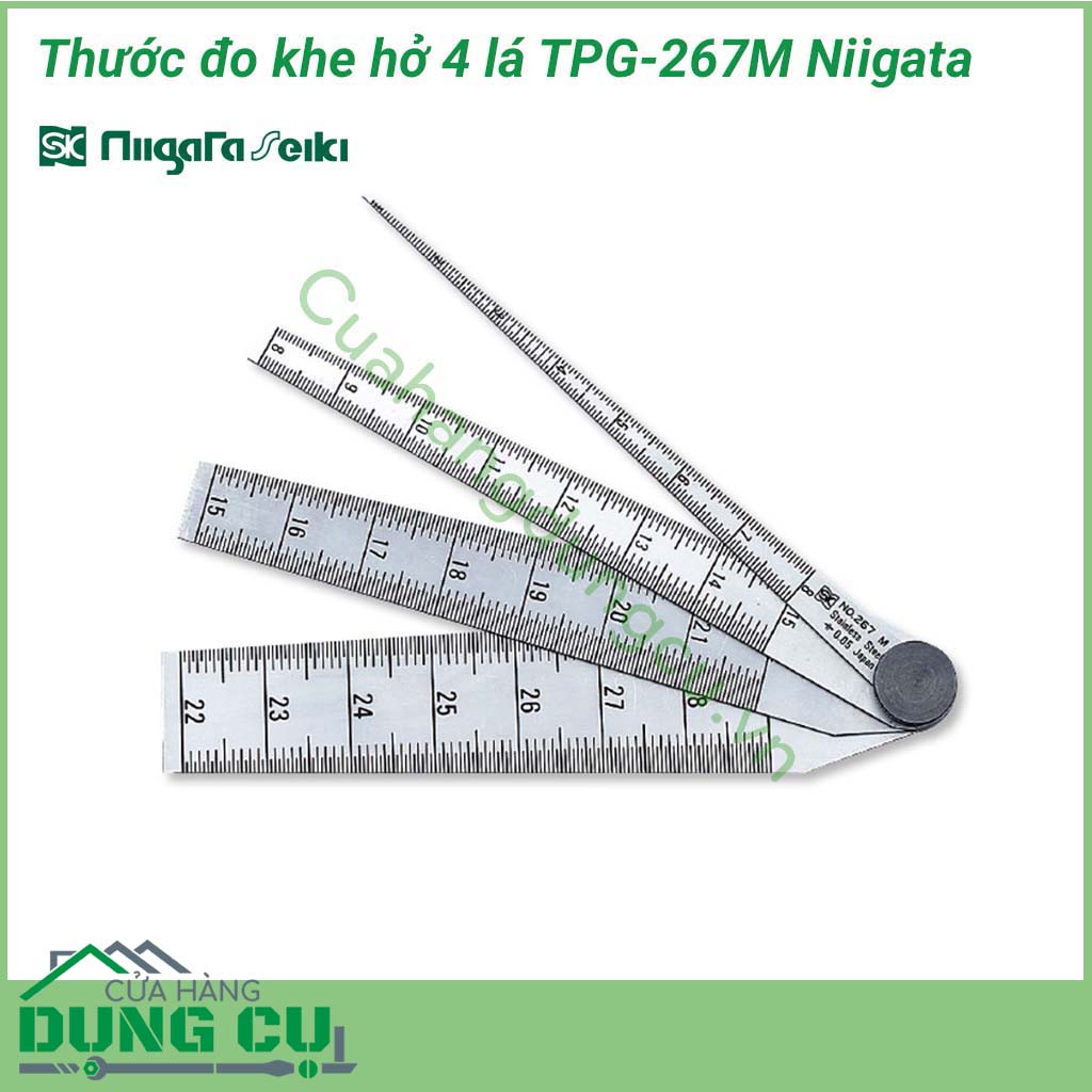 Thước đo khe hở 4 lá TPG-267M Niigata được làm bằng thép không gỉ nên có độ sáng bóng, đảm bảo độ bền tính chính xác, kích thước nhỏ gọn, thao tác đơn giản. Thước đo khe hở sử dụng để đo bề rộng rãnh, đo khe hở, đo đường kính lỗ, đo khe hở mối hàn,...