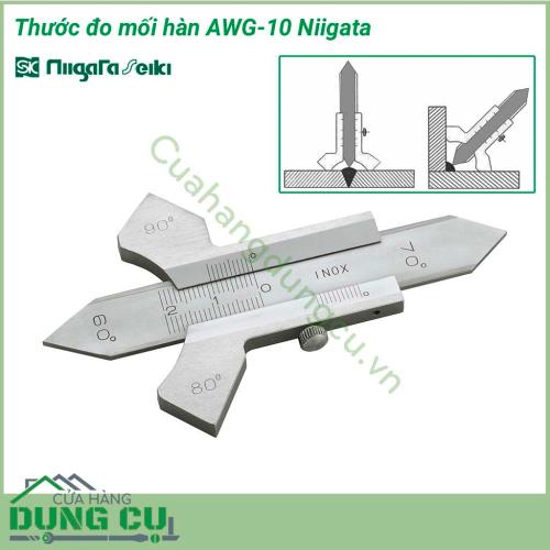 Thước đo mối hàn AWG-10 Niigata. Thước dạng cơ khí, điều chỉnh hành trình thước bằng vít. Thước thích hợp cho cả đo đường hàn trên mặt phẳng và trong góc vuông