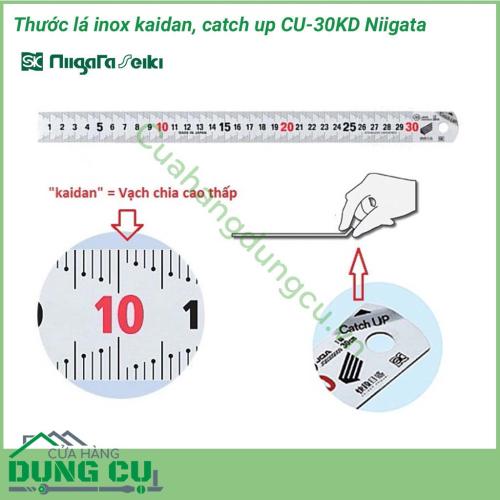 Thước lá inox kaidan, catch up 30cm CU-30KD Niigata được sản xuất trên dây chuyền hiện đại của Nhật, nó đảm bảo chắc chắn, cứng cáp giúp thực hiện đo kích thước chiều dài, đánh dấu hay vẽ đường thẳng…