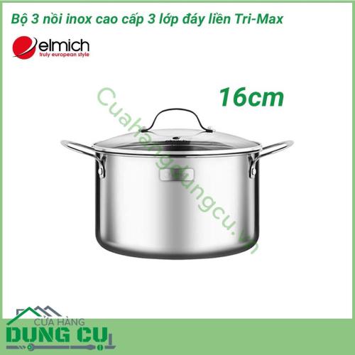 Bộ nồi inox cao cấp 3 lớp Tri-Max size 16cm, 20cm, 24cm được làm bằng chất liệu cao cấp với lớp trong cùng là inox 304 tiêu chuẩn dành riêng cho thực phẩm, không gỉ, chống bám bẩn tối ưu, an toàn cho sức khỏe.