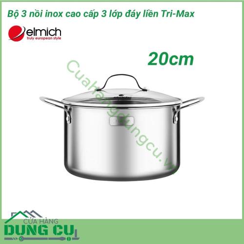 Bộ nồi inox cao cấp 3 lớp Tri-Max size 16cm, 20cm, 24cm được làm bằng chất liệu cao cấp với lớp trong cùng là inox 304 tiêu chuẩn dành riêng cho thực phẩm, không gỉ, chống bám bẩn tối ưu, an toàn cho sức khỏe.