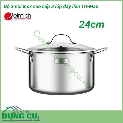 Bộ nồi inox cao cấp 3 lớp Tri-Max size 16cm, 20cm, 24cm được làm bằng chất liệu cao cấp với lớp trong cùng là inox 304 tiêu chuẩn dành riêng cho thực phẩm, không gỉ, chống bám bẩn tối ưu, an toàn cho sức khỏe.