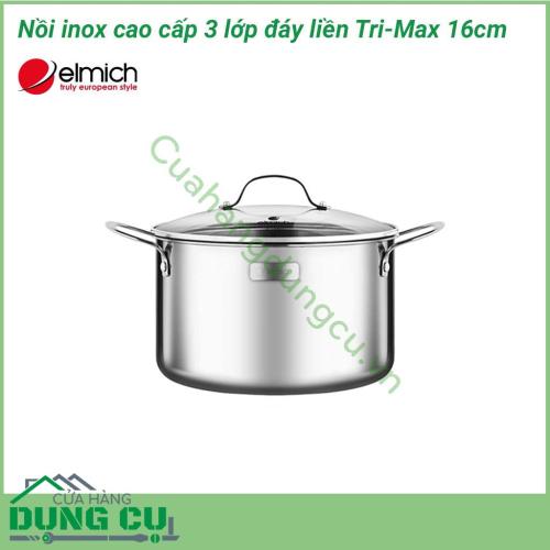 Nồi inox cao cấp 3 lớp đáy liền Tri-Max 16cm được làm bằng chất liệu cao cấp với lớp trong cùng là inox 304 tiêu chuẩn dành riêng cho thực phẩm, không gỉ, chống bám bẩn tối ưu, an toàn cho sức khỏe.