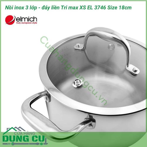 Nồi inox 3 lớp cao cấp đáy liền Tri max XS EL 3746 size 18cm được làm bằng chất liệu cao cấp với lớp trong cùng là inox 304 tiêu chuẩn dành riêng cho thực phẩm, không gỉ, chống bám bẩn tối ưu, an toàn cho sức khỏe. 