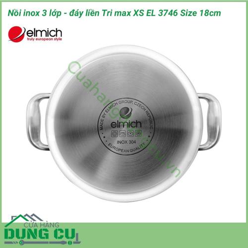 Nồi inox 3 lớp cao cấp đáy liền Tri max XS EL 3746 size 18cm được làm bằng chất liệu cao cấp với lớp trong cùng là inox 304 tiêu chuẩn dành riêng cho thực phẩm, không gỉ, chống bám bẩn tối ưu, an toàn cho sức khỏe. 