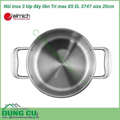 Nồi inox 3 lớp cao cấp đáy liền Tri max XS EL 3747 size 20cm được làm bằng chất liệu cao cấp với lớp trong cùng là inox 304 tiêu chuẩn dành riêng cho thực phẩm, không gỉ, chống bám bẩn tối ưu, an toàn cho sức khỏe.