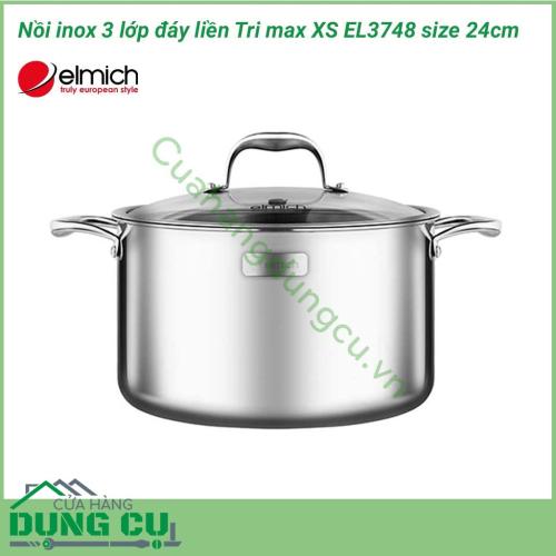 Nồi inox 3 lớp cao cấp đáy liền Tri max XS EL3748 size 24cm được làm bằng chất liệu cao cấp với lớp trong cùng là inox 304 tiêu chuẩn dành riêng cho thực phẩm, không gỉ, chống bám bẩn tối ưu, an toàn cho sức khỏe.