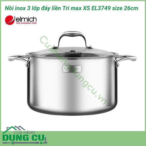 Nồi inox 3 lớp cao cấp đáy liền Tri max XS EL3749 size 26cm được làm bằng chất liệu cao cấp với lớp trong cùng là inox 304 tiêu chuẩn dành riêng cho thực phẩm, không gỉ, chống bám bẩn tối ưu, an toàn cho sức khỏe.