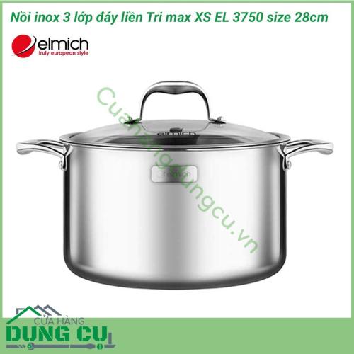 Nồi inox 3 lớp cao cấp đáy liền Tri max XS EL 3750 size 28cm được làm bằng chất liệu cao cấp với lớp trong cùng là inox 304 tiêu chuẩn dành riêng cho thực phẩm, không gỉ, chống bám bẩn tối ưu, an toàn cho sức khỏe.