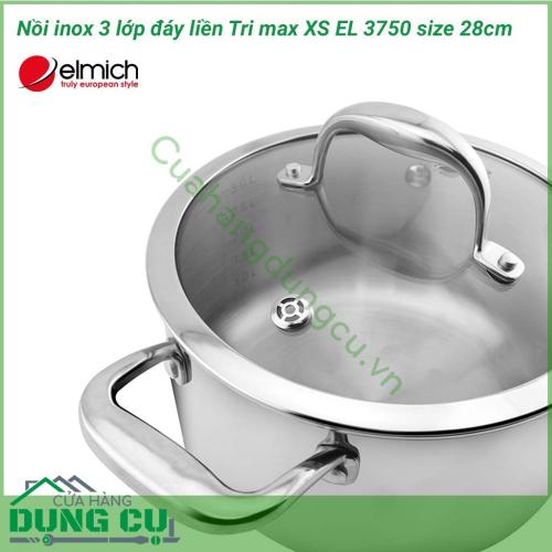 Nồi inox 3 lớp cao cấp đáy liền Tri max XS EL 3750 size 28cm được làm bằng chất liệu cao cấp với lớp trong cùng là inox 304 tiêu chuẩn dành riêng cho thực phẩm, không gỉ, chống bám bẩn tối ưu, an toàn cho sức khỏe.