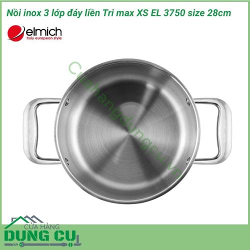 Nồi inox 3 lớp cao cấp đáy liền Tri max XS EL 3750 size 28cm được làm bằng chất liệu cao cấp với lớp trong cùng là inox 304 tiêu chuẩn dành riêng cho thực phẩm, không gỉ, chống bám bẩn tối ưu, an toàn cho sức khỏe.