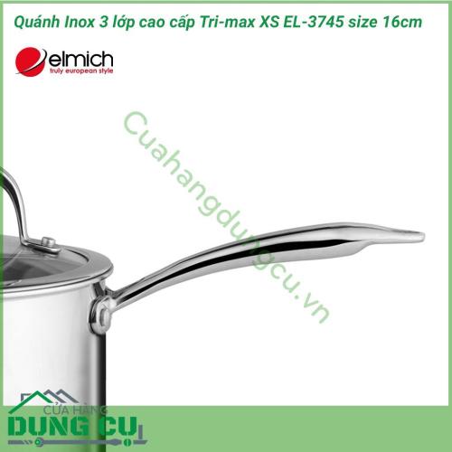 Quánh Inox 3 lớp cao cấp đáy liền Tri-max XS EL-3745 size 16cm thiết kế đẹp, hiện đại và tiện ích với tay cầm inox sáng bóng sử dụng công nghệ stop – hot chống nóng, giúp gian bếp sang trọng và đẳng cấp.