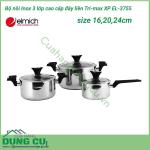 Bộ nồi Inox 3 lớp cao cấp đáy liền Tri-max XP EL-3755 size 16,20,24cm