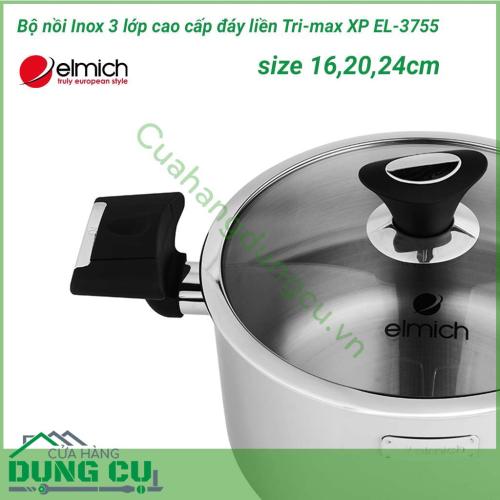 Bộ nồi Inox 3 lớp cao cấp đáy liền Tri-max XP EL-3755 size 16,20,24cm được làm bằng chất liệu inox cao cấp dành riêng cho thực phẩm. Inox 304 hoàn toàn không phản ứng với thức ăn, có khả năng chống bám bẩn tối ưu và tuyệt đối an toàn cho sức khỏe