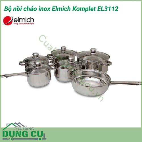 Bộ nồi chảo inox Elmich Komplet EL3112 được làm bằng chất liệu inox không gỉ, chắc chắn. Với cấu tạo 5 lớp đáy chống ăn mòn cao và không tác dụng với thức ăn, không thôi nhiễm, giải phóng các chất độc hại cho sức khỏe.