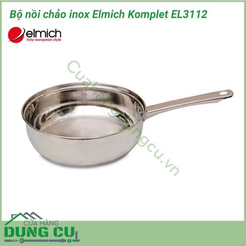 Bộ nồi chảo inox Elmich Komplet EL3112 được làm bằng chất liệu inox không gỉ, chắc chắn. Với cấu tạo 5 lớp đáy chống ăn mòn cao và không tác dụng với thức ăn, không thôi nhiễm, giải phóng các chất độc hại cho sức khỏe.