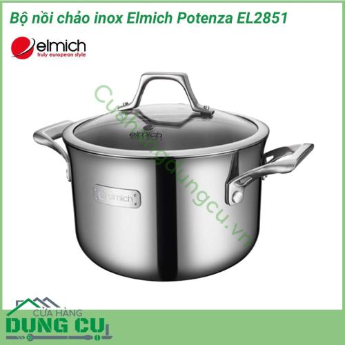 Bộ nồi chảo inox Elmich Potenza EL2851 với cấu trúc 3 lớp chắc chắn, đảm bảo truyền nhiệt tối ưu. Bộ sản phẩm không thể thiếu cho căn bếp của gia đình bạn.