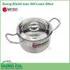 Xoong Elmich inox 304 Luxor 28cm làm bằng chất liệu thép không gỉ, cấu tạo 5 lớp đáy chắc chắn, độ bền cao.