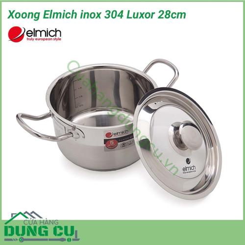 Xoong Elmich inox 304 Luxor 28cm làm bằng chất liệu thép không gỉ, cấu tạo 5 lớp đáy chắc chắn, độ bền cao.