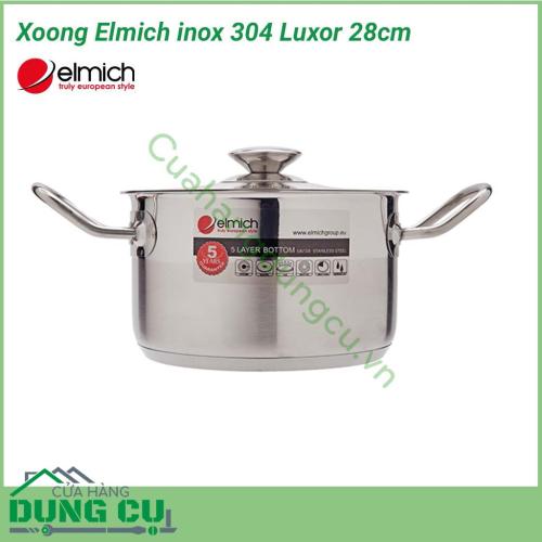 Xoong Elmich inox 304 Luxor 28cm làm bằng chất liệu thép không gỉ, cấu tạo 5 lớp đáy chắc chắn, độ bền cao.