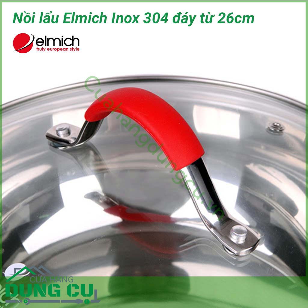 Nồi lẩu Elmich Inox 304 đáy từ 26cm được làm bằng inox 304 không phản ứng với thức ăn, không thôi nhiễm ra các chất có hại cho sức khỏe.