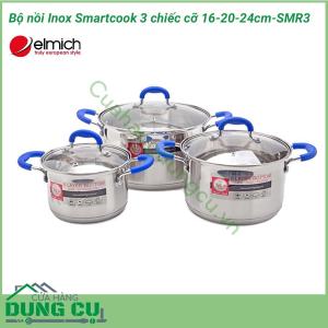 Bộ nồi inox Smartcook 3 chiếc cỡ 16-20-24cm-SMR3