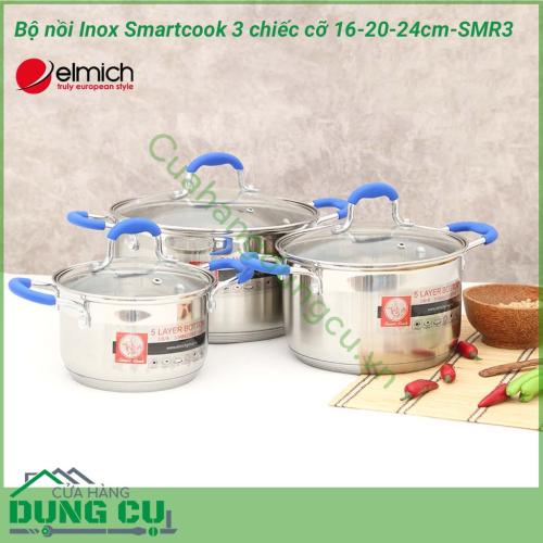 Bộ nồi inox Smartcook 3 chiếc cỡ 16-20-24cm-SMR3 có thiết kế sang trọng, kiểu dáng hiện đại phù hợp với mọi không gian bếp. Bộ nồi inox Smartcook là diện mạo cho sự làm mới trong nhà bếp của nhiều gia đình.