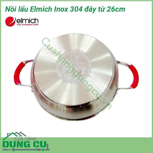 Nồi lẩu Elmich Inox 304 đáy từ 26cm được làm bằng inox 304 không phản ứng với thức ăn, không thôi nhiễm ra các chất có hại cho sức khỏe.