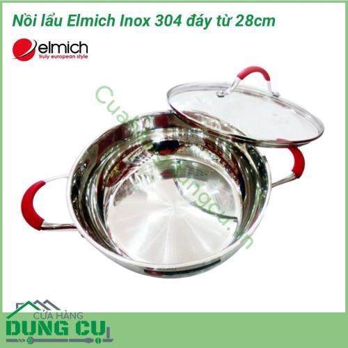 Nồi lẩu Elmich Inox 304 đáy từ 28cm được làm bằng inox 304 không phản ứng với thức ăn, không thôi nhiễm ra các chất có hại cho sức khỏe.