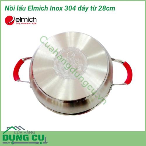 Nồi lẩu Elmich Inox 304 đáy từ 28cm được làm bằng inox 304 không phản ứng với thức ăn, không thôi nhiễm ra các chất có hại cho sức khỏe.