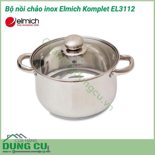 Bộ nồi chảo inox Elmich Komplet EL3112 được thiết kế sang trọng, hiện đại với chất liệu inox sáng bóng màu sắc tươi sáng làm nổi bật không gian bếp nhà bạn. Bộ nồi được nhiều ra đình lựa chọn bởi tình thẩm mỹ, độ bền cao và rất sang trọng.