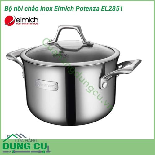 Bộ nồi chảo inox Elmich Potenza EL2851 được thiết kế đa dạng kích thước, tiện dụng. Chất liệu Inox 304 cao cấp, bền bỉ, chống ăn mòn cao, dễ dàng vệ sinh, an toàn cho sức khỏe. Sản phẩm sử dụng cho mọi loại bếp.